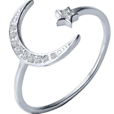 China Mingzi Platinum Color 925 Sterling Silver Crescent Moon And Adjustable Cadmium Free Nickel Free Ring For Women Star for sale