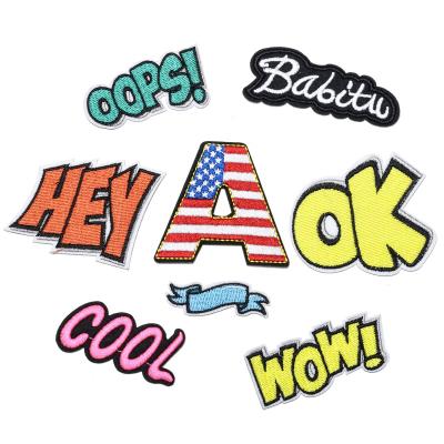 China Self-adhesive Patch Viable Colorful Stickers Embroidery English Alphabet Fabric Decorative English Stickers for sale