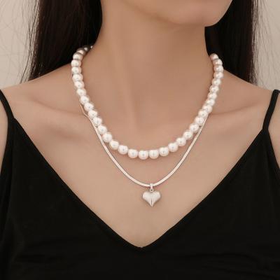 China High Quality Design Pearl Necklace Stainless Steel Women Fashion Layered Heart Pendant Necklace for sale