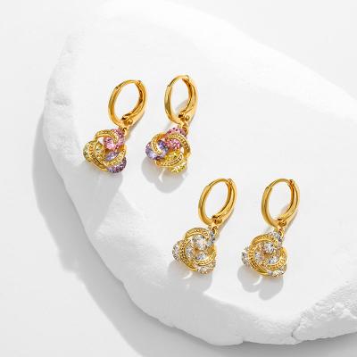 China High Quality Vintage Fashion Gold Plated Brass Colorful Statement Zircon Loop Earrings Jewelry for sale