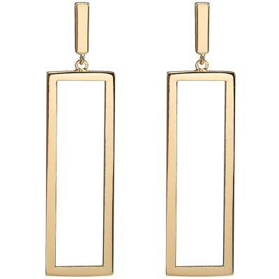 China High quality stainless steel simple square earrings personality hot selling symmetrical hollow geometric long earrings for sale