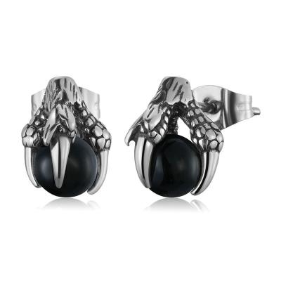 China New Statement Stud Earrings Men And Women Stainless Steel Dragon Claw Glass Bead Earrings High Quality for sale