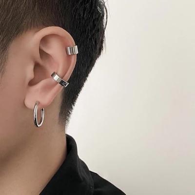 China High Quality Factory Direct Hip Hop Single Ear Cuts Jewelry Earrings Stainless Steel Circle Earring Set for sale