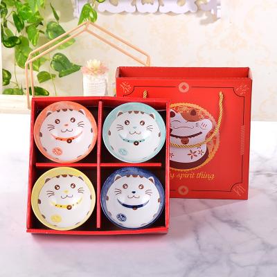 China HY Custom Logo Hand Painted Lucky Cat Child Nordic Ceramic Tableware Gift Sets for sale