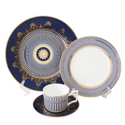 China Viable Gold Rim Modern Design Dinnerware Set, Fine Colored China Dinnerware Sets, Blue Flower Dinnerware Sets for sale