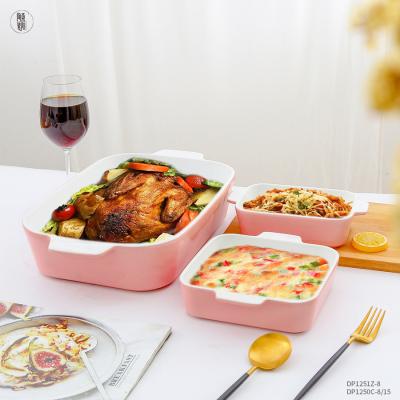 China Sustainable Factory Custom Ceramic Tray Lasagna Pans Rectangular Baking Bakeware Set For Cooking Kitchen Banquet for sale