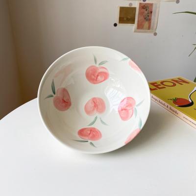 China Household Ceramic Cute Tableware HY Peach Bowl Salad Noodle Viable Japanese Creative Personalized Creative Soup Bowl for sale