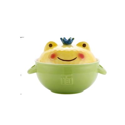 China HY Creative Viable Japanese Instant Noodle Bowl Frog Prince With Lid Ramen Soup Bowls With Cover And Handle Gift Set for sale