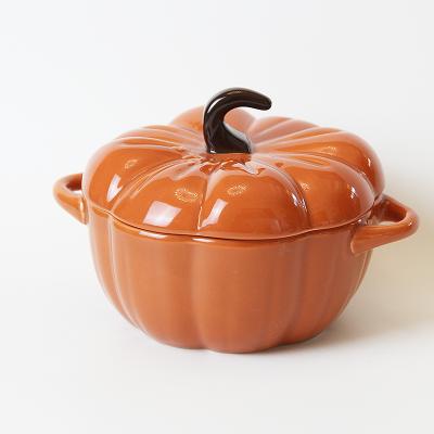 China Lovely Viable HY Pumpkin Bowl With Egg Bowl Household Bowl Cover Steamed Ceramic Stew Pot for sale