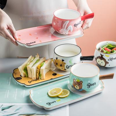 China Viable Cartoon Dinnerware Set Animal Ceramic Kids Lunch Dish Dessert Dish Salad Bowl Soup Bowl Tableware for sale