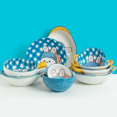 China HY Viable Popular Cartoon Ceramic Tableware Set Children Rice Bowl Personality Home Dinner Set Tableware for sale