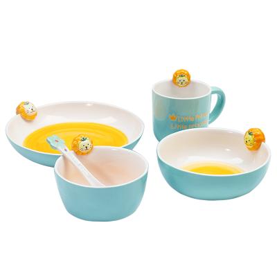 China HY Sustainable Korean Children Tableware Set Animal Ceramic Dishes Dining Table Set Cute Child Dish Cup Bowl Spoon Dish Household for sale