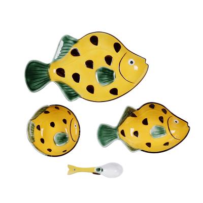 China Viable Tableware Cute Cartoon Fish Shapes Kids Dinner Sets Porcelain Children Dinnerware Set Ceramic Party Dish For Weddings Dishes for sale