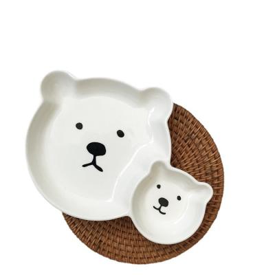 China HT Viable Wholesale Dish Manufacturers Kids Tableware Cute Panda Cupboard Tray High Quality Custom Printed White Hotel Dish for sale