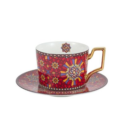 China Viable Fashion Style Coffee Cup European Ceramic Cup And Saucer Set Home Office Gift Restaurant Afternoon Tea Cup for sale