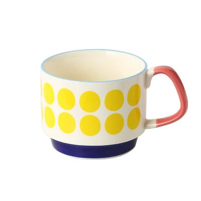 China HY Retro Ceramic Sublimation Ear Printing Sublimation Enamel Hanging Mug Can Be Stacked Creative Cup Couples Breakfast Milk Cup Coffee for sale