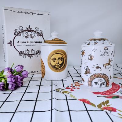 China OEM Wholesale Ceramic Decorative Jar Candles Home Viable Storage Box For Makeup Gold Candle Jar With Lid Aromatherapy Candle Gift for sale