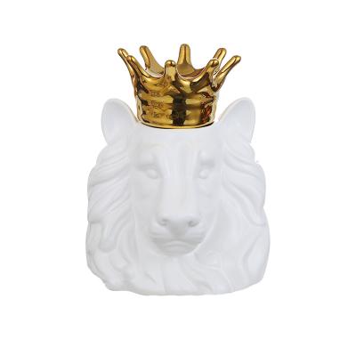 China HY living room decoration living room decoration creative ceramic animal head lion storage tank creative home decoration for sale