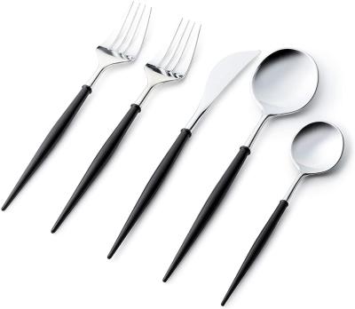 China Cheap Viable Plastic Disposable Black Handle Set HY Gold Knife, Fork, Spoon Party Wedding Tableware for sale