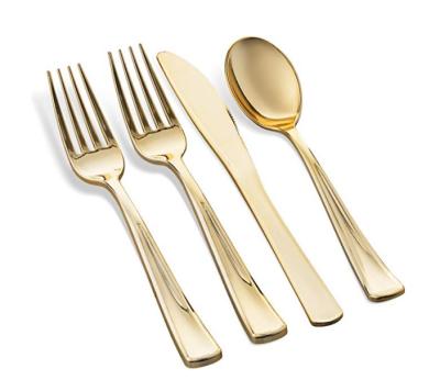 China Sustainable Stylish Plastic Disposable Knife, Fork And Spoon Set, Set Gold Plastic Tableware For Catering Activities for sale