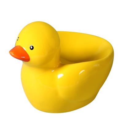 China New Sustainable Design Cute Ceramic Duck Bowl Simple High Foot Dog Food Drinking Water Bowl Pet Supplies for sale