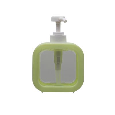 China Recyclable Durable Wholesale Popualar 500ml stock green bottles square plastic lotion pump with empty bottle for personal care for sale