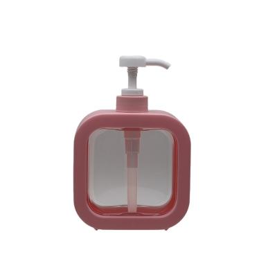 China Cosmetic Stock Available 500ml pink empty  square plastic hair conditioner shampoo bottle with lotion pump for toiletry bottles for sale