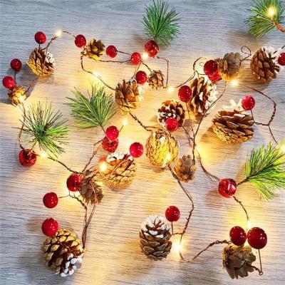 China Light Red Cone String Pine Bell Christmas Garland Lights Led Christmas String Light for sale