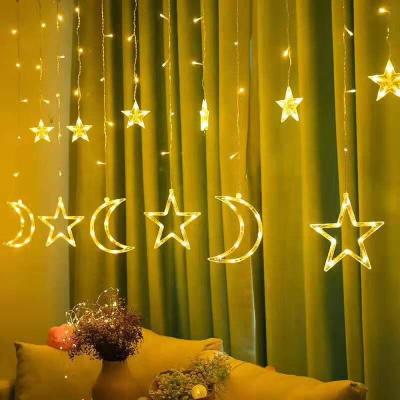 China Residential Window Curtain Light Scallop Moon Star Hanging String Light for sale