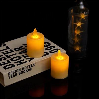 China Real Ivory Pillar Candles Flameless Flameless Led Flickering Wax Battery Operated Candles With Movable Flame for sale