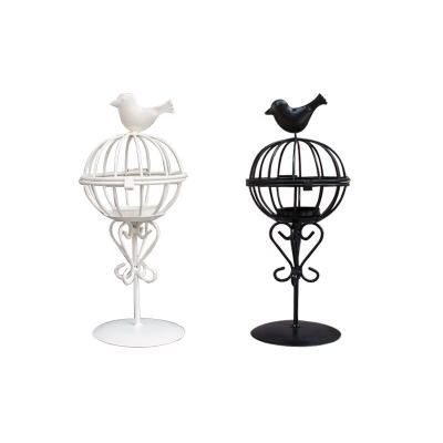 China Holiday Home Decorative Candle Holders Metal Birdcage Decoration Hollow Candlestick European Wedding for sale