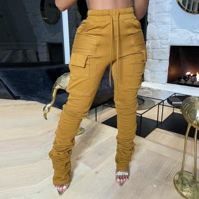 China New Arrivals Women's Breathable Pants And Trousers Stacked Joggers Sweatpants With Pockets Cargo Side Sports Tracksuit for sale