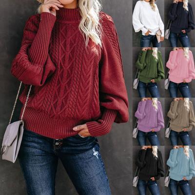 China Anti-wrinkle women's winter clothing 2021 loose casual long sleeve sweater solid turtle neck knitted sweater for ladies for sale