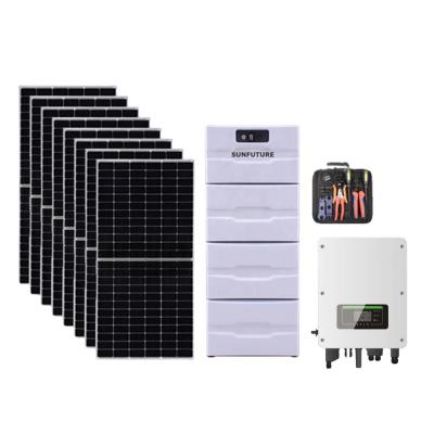 China SUNFUTURE 4000w Storage 450w Solar Panel 220v System Energy Saving Hybrid Solar Powered Growatt For Home for sale