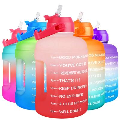 China Half Gallon 2.2L Sustainable Water Bottle With Leakproof Straw Handle BPA Free For Gym SportsTime Marker Water Jug for sale