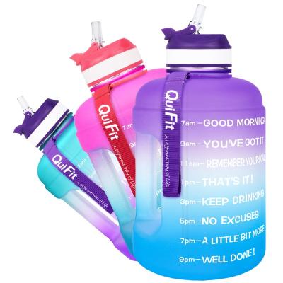 China Large Capacity 2.2L Half Gallon Sustainable Water Bottle With Straw Time Marker And Motivational Phone Carrier BPA Free for sale