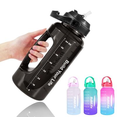 China Half Gallon Viable Leakproof Water Bottle BPA Free with Straw Time Marker and Phone Holder for Fitness for sale