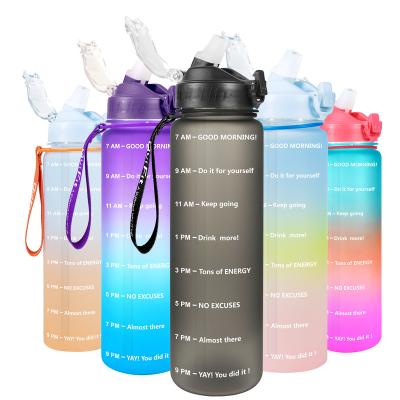 China Viable 1L BPA Free Inspirational Water Bottles With Time Marking And Portable Lock Cover Leak Proof Strap for sale