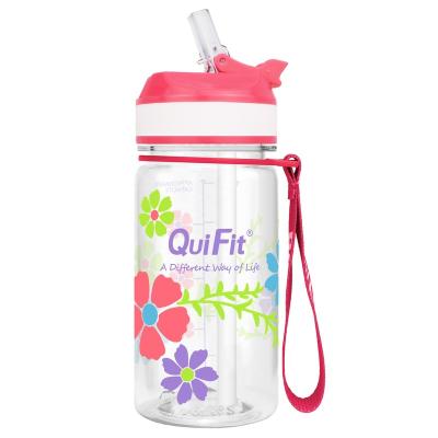 China QuiFit 450ML BPA Viable Free Water Bottle With Straw Reusable Leakproof And Strap Water Jug For Kids for sale