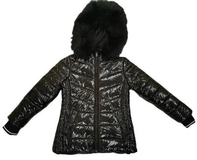 China Anti-wrinkle girl shiny satin stripper short jacket with fur hoodie winter jackets ladies coats for sale