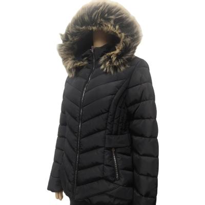 China Parride Quilted Girl Jacket With Detachable Fur Hood Polyester Faux Stripper Jacket Nylon Coat for sale