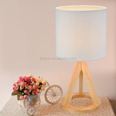 China Lampshade 3 Adjustable Legs Wooden Base Hotel LED Table Lamp for sale