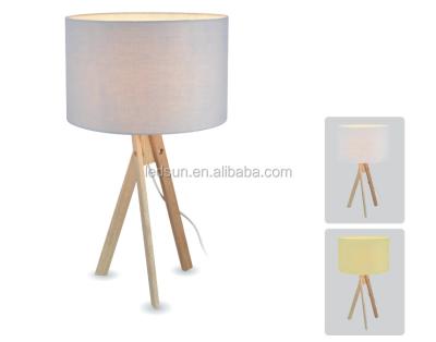 China Adjustable Wooden Lampshade LED Tripod Table Lamp With Cotton Lampshade for sale