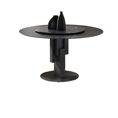 China Multiple Colors Are Available Round Dining Table Marble Minimalist Sintered Top Legs Susan Rotation Plate Dining Table Lazy Stone Stainless Steel for sale