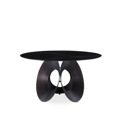 China Multiple Colors Are Available Italian Minimalist Stainless Steel Leg Sintered Marble Nordic Modern Round Susan Swivel Dining Stone Rock Top Slate Lazy Table for sale