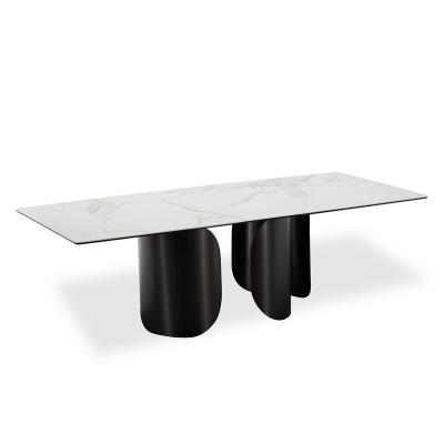 China Table tops have stainless steel optional legs sintered rock stone top slate dining furniture white marble agglomerated modern rectangular dining table for sale