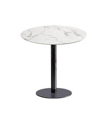 China Minimalist Nordic Design Marble Metal Top Black Leg Round Meeting Dining Tables for sale