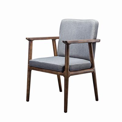 China Modern Italian Minimalist Luxury Fabric Upholstered Ash Solidwood Leg Nordic Modern Wood Arm Dining Chair for sale