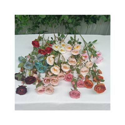 China Events Decoration 6 European Camellia Peony Table Decoration Artificial Silk Flower Wall for sale