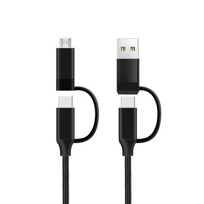 China Multi Type C Cable Multi Function PD 60W Charging Type C Cable With Micro USB 4in1 Nylon Braided Quick Charging Cable for sale